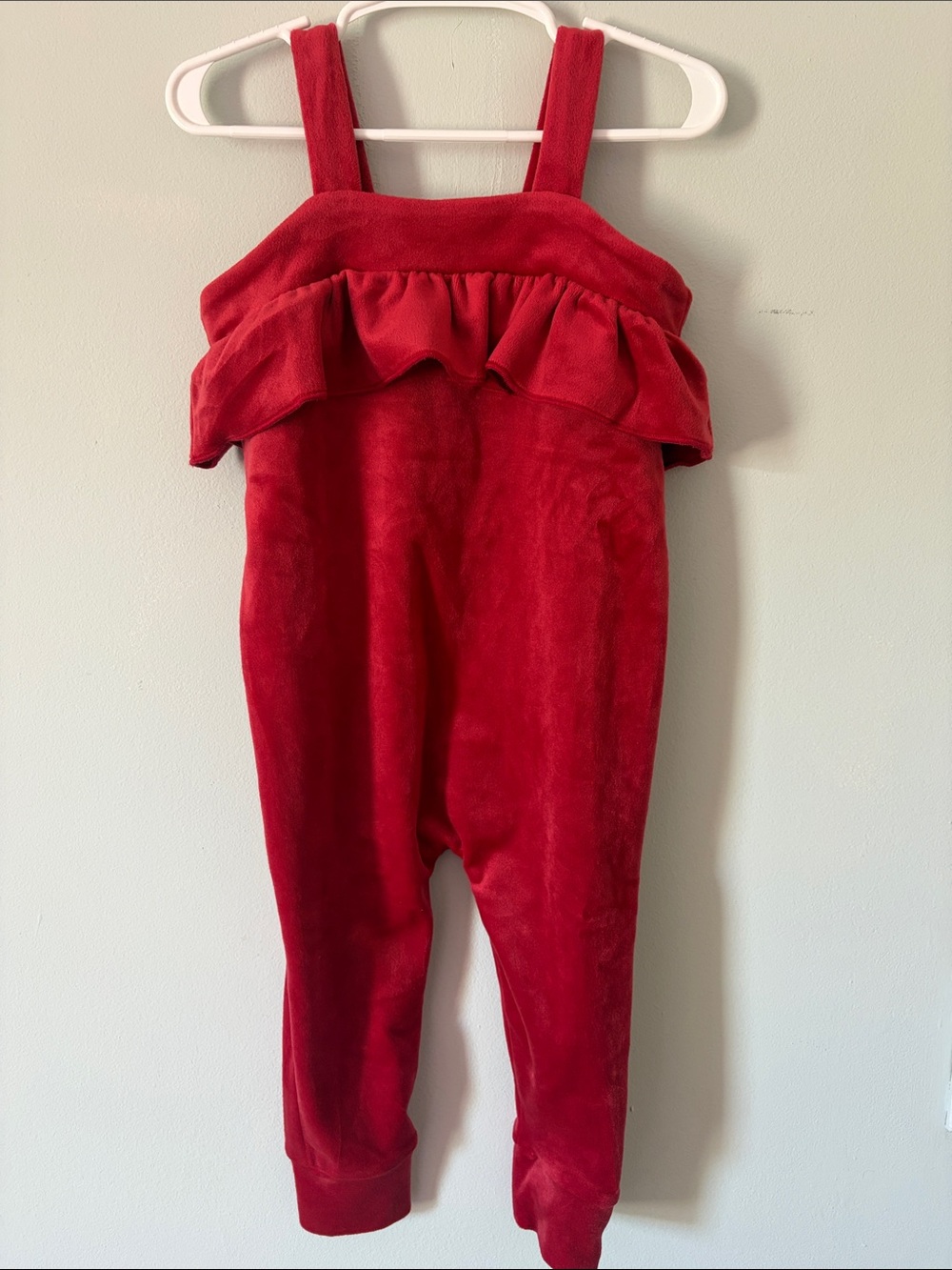 Tea Collection Red Ruffle Velour Jumpsuit